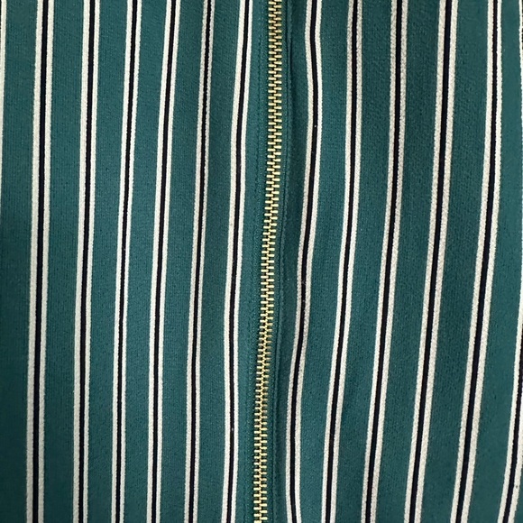 Michael Kors zip Front Green White Nautical Stripe Blouse Small M Gold Buttons - Picture 4 of 6